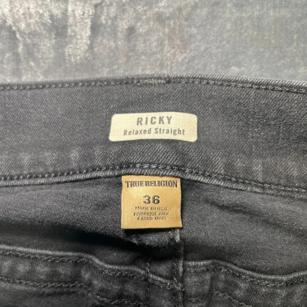 True Religion Ricky Jeans Men's (Fits 37x33) Black Relaxed Straight Denim Read